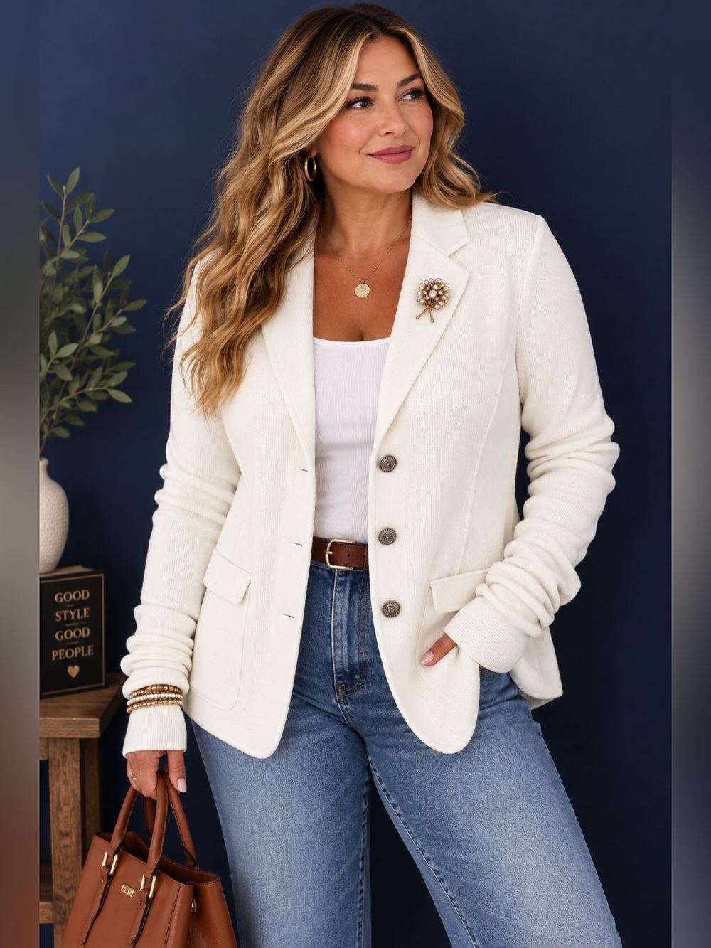Lauren Ralph Lauren Knit Blazer Cream Ivory Cotton Blend XL